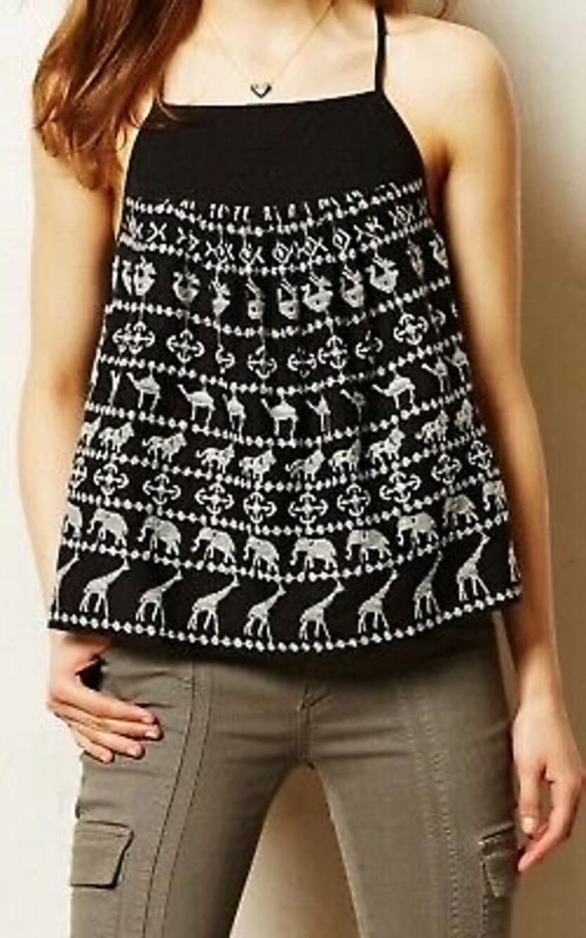 HD In Paris Women's Black Embroidered Animals Tank Top - Size Small - Whimsical